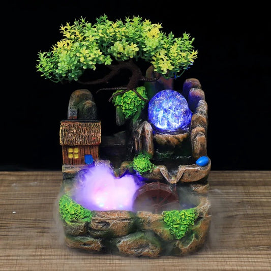 Led Lights Resin Rockery Flowing Indoor Water Fountain