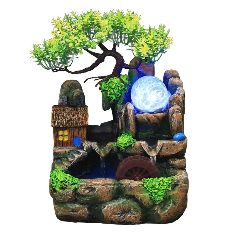 Led Lights Resin Rockery Flowing Indoor Water Fountain