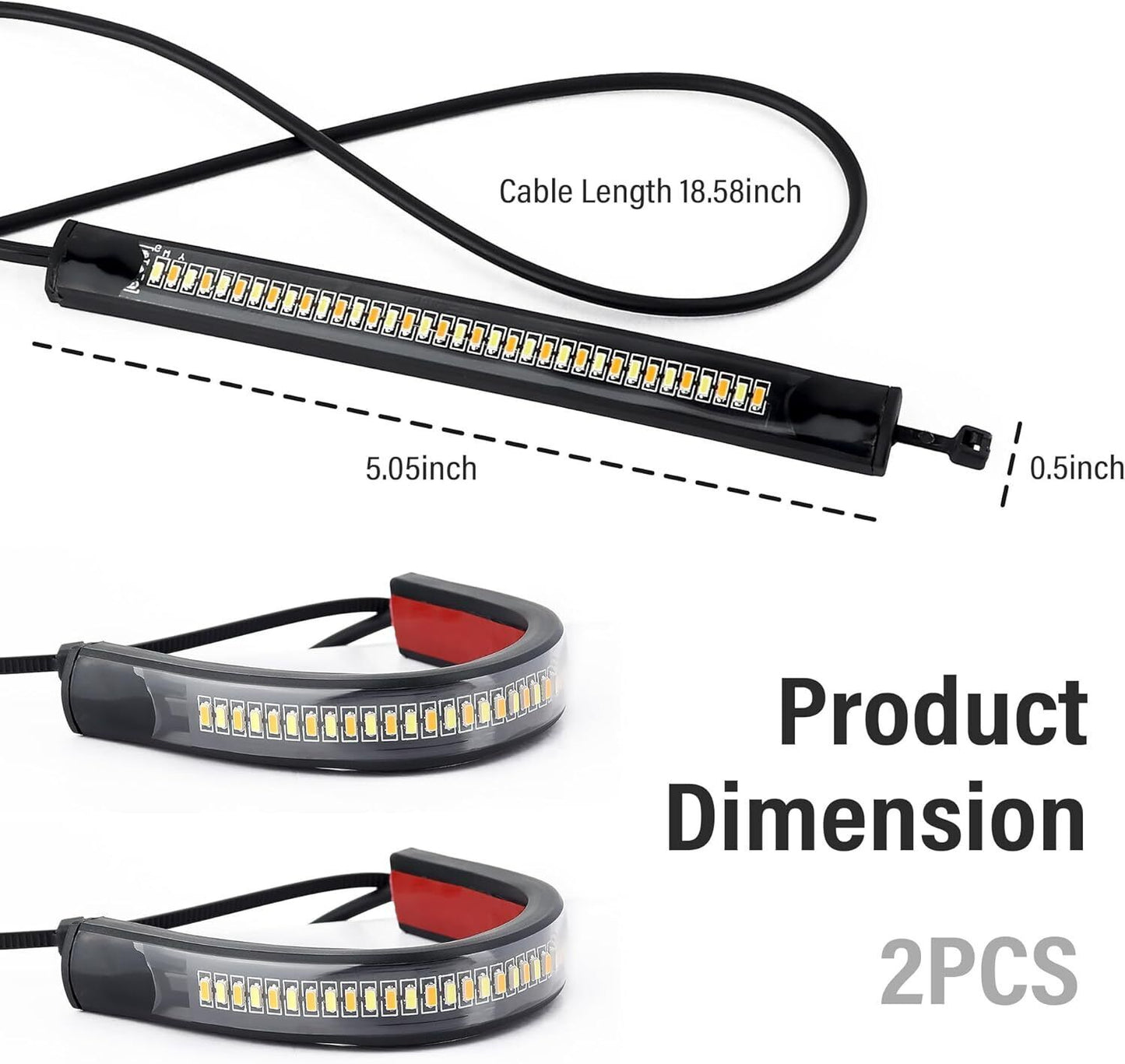 2PCS Motorcycle Turn Signals Led Blinkers Fork Strip Indicator Amber Universal