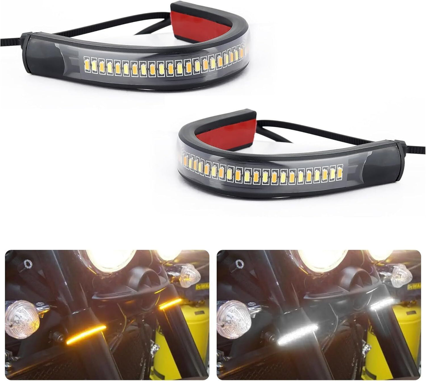 2PCS Motorcycle Turn Signals Led Blinkers Fork Strip Indicator Amber Universal