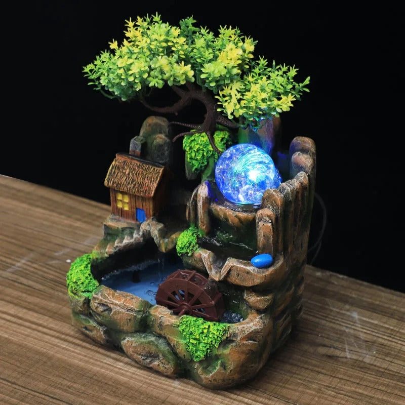 Led Lights Resin Rockery Flowing Indoor Water Fountain