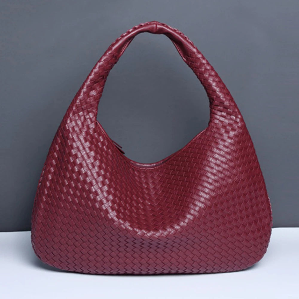 Woven Bag Vegan Leather Hobo Handbags for Women Top-handle Shoulder Tote