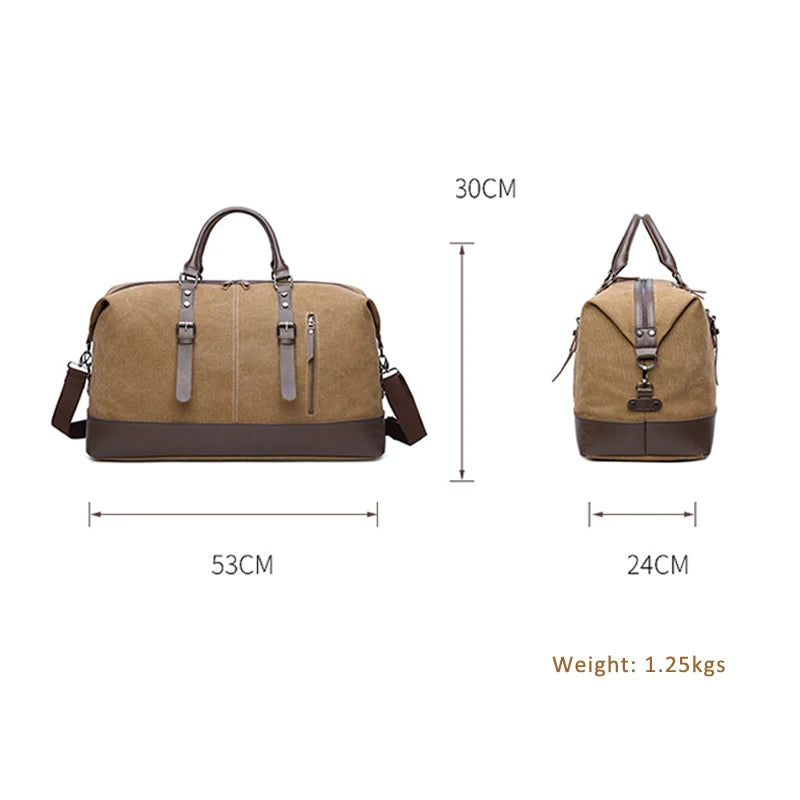 Travel Duffel Bag Waterproof Canvas Genuine Leather Weekend Bag Weekender Overnight Carryon Hand Bag