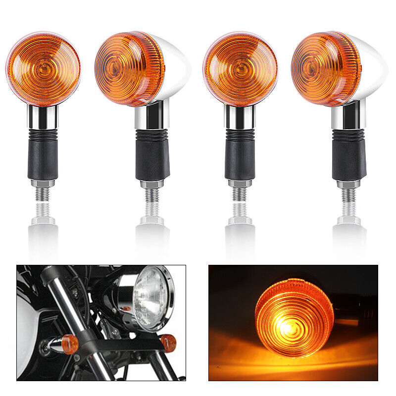 4pcs Universal Classic Motorcycle Turn Signal Light Amber Indicators Blinker Lamp 12V