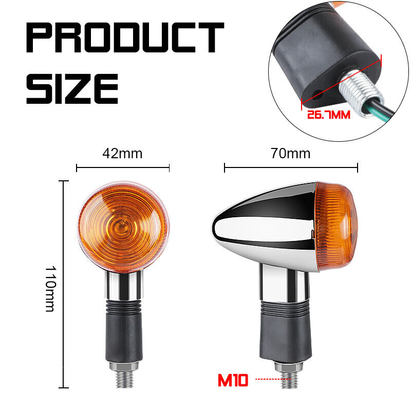 4pcs Universal Classic Motorcycle Turn Signal Light Amber Indicators Blinker Lamp 12V