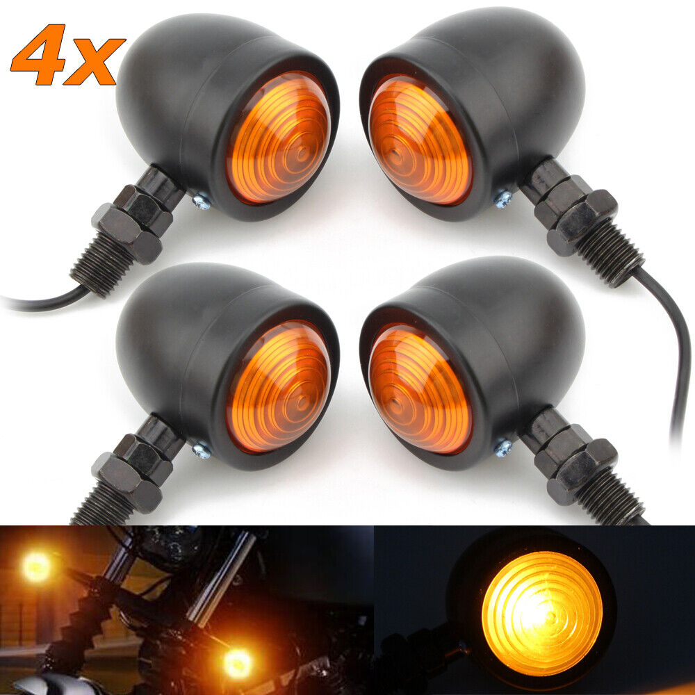 4X Black Motorcycle Turn Signal Lights Mini Bullet Blinker Amber Indicator Light