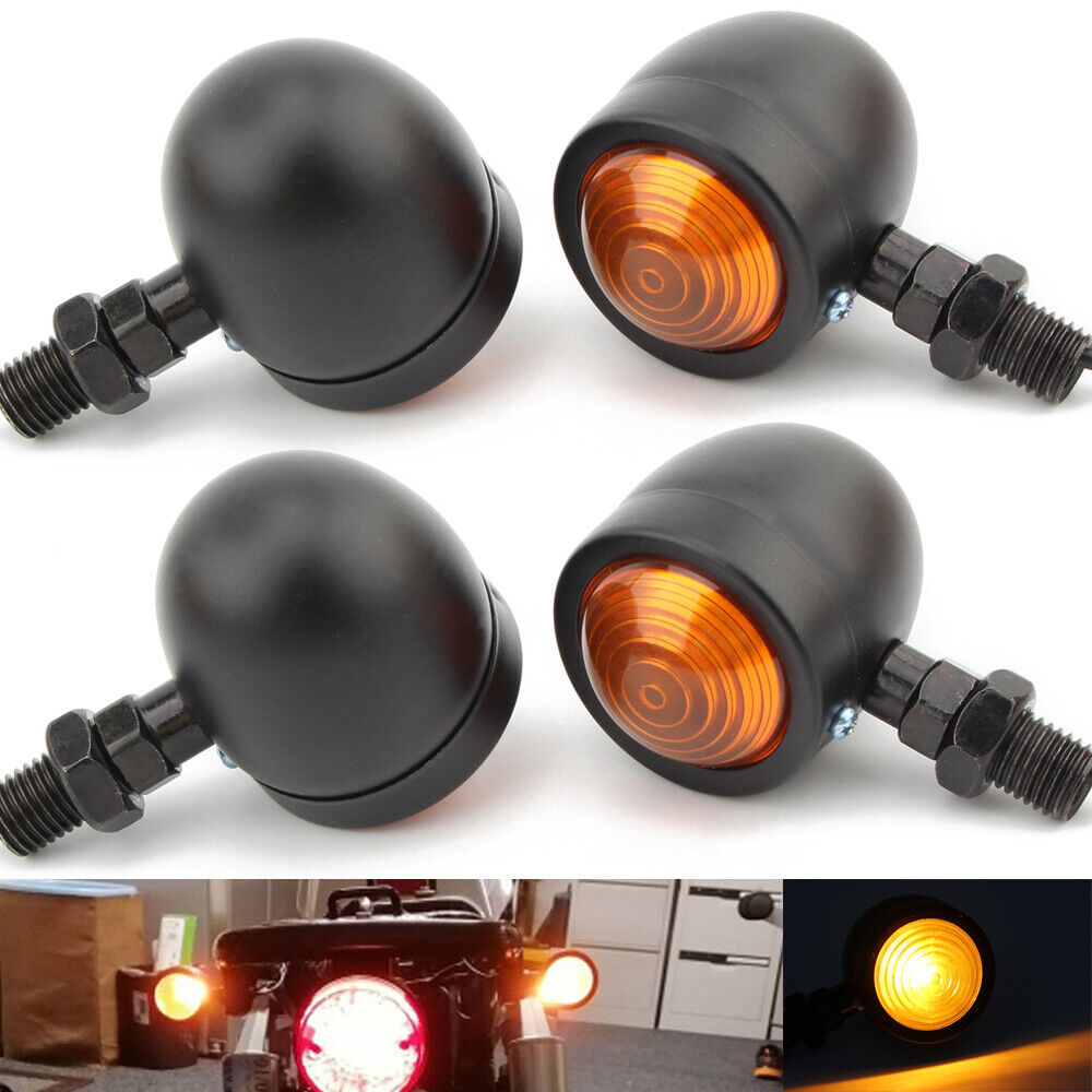 4X Black Motorcycle Turn Signal Lights Mini Bullet Blinker Amber Indicator Light